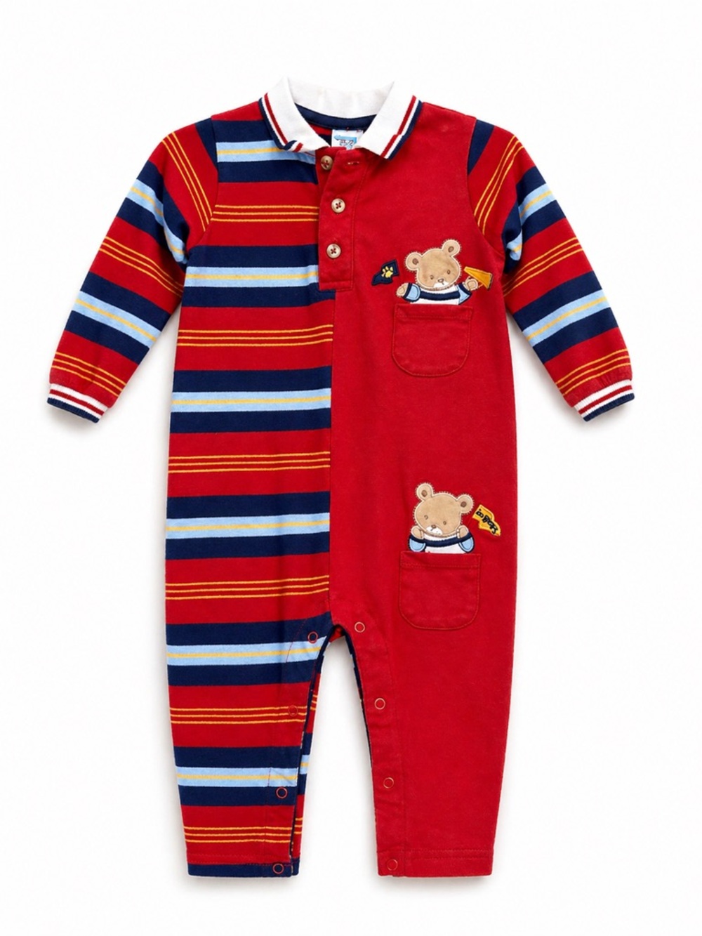 Vintage Little Me Baby Boy Rugby Romper 24M | Striped Teddy Bear One Piece